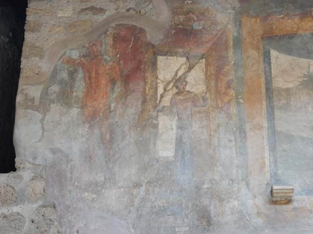 VI.16.15 Pompeii. May 2015. South end of upper west wall of atrium B above tablinum D.  Photo courtesy of Buzz Ferebee.
