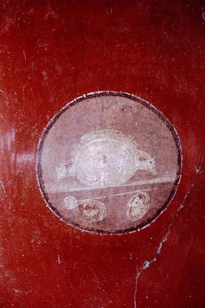 VI.16.15 Pompeii. 1968. Medallion on west wall of room F. 
Photo by Stanley A. Jashemski.
Source: The Wilhelmina and Stanley A. Jashemski archive in the University of Maryland Library, Special Collections (See collection page) and made available under the Creative Commons Attribution-Non Commercial License v.4. See Licence and use details.
J68f0259