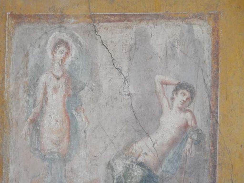 VI.16.15 Pompeii. May 2015. West wall of room F, detail of central wall painting of Selene and Endymion. Photo courtesy of Buzz Ferebee.
