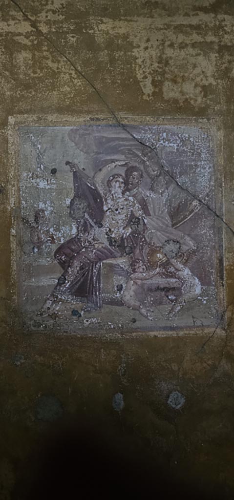 VI.16.15 Pompeii. December 2023.
Room G, north wall, central painting of Mars and Venus. Photo courtesy of Miriam Colomer.