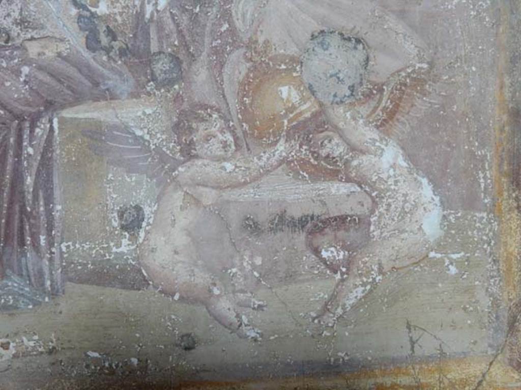VI.16.15 Pompeii. May 2015. Room G, detail from central painting on north wall.
Photo courtesy of Buzz Ferebee.