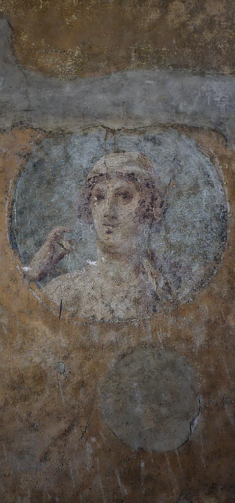 VI.16.15 Pompeii. December 2023.
Room G, medallion from south end of east wall. Photo courtesy of Miriam Colomer.