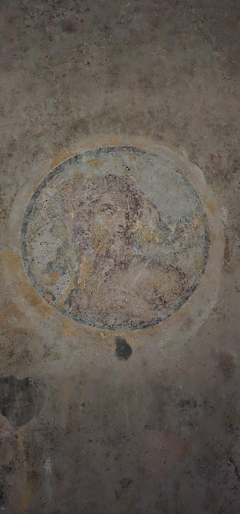 VI.16.15 Pompeii. December 2023.
Room G, medallion from west end of south wall. Photo courtesy of Miriam Colomer.