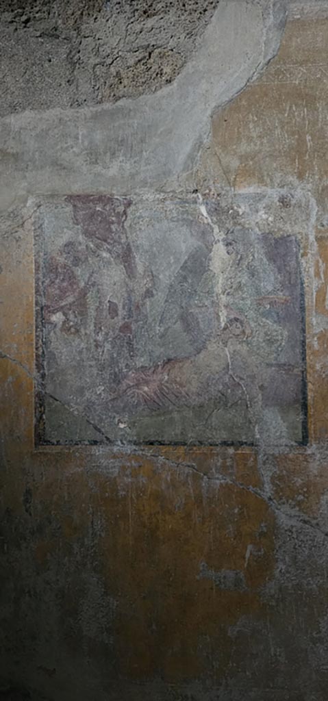 VI.16.15 Pompeii. December 2023.
Room G, central painting from west wall. Photo courtesy of Miriam Colomer.