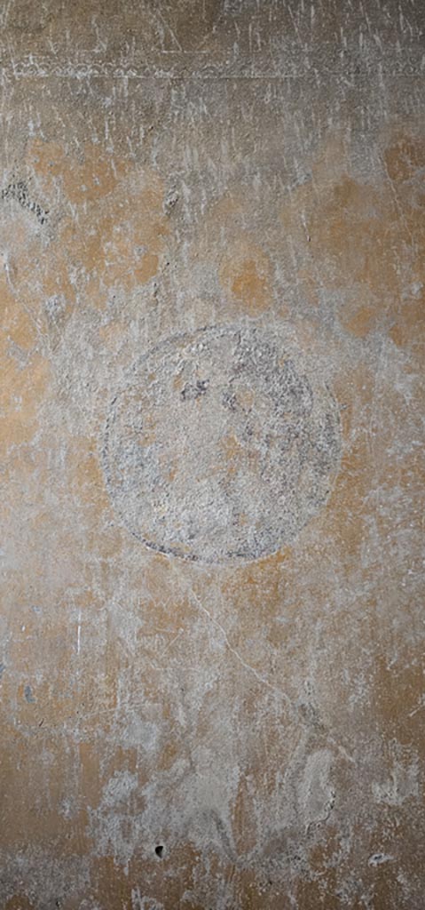 VI.16.15 Pompeii. December 2023.
Room G, detail of medallion from north end of west wall. Photo courtesy of Miriam Colomer.