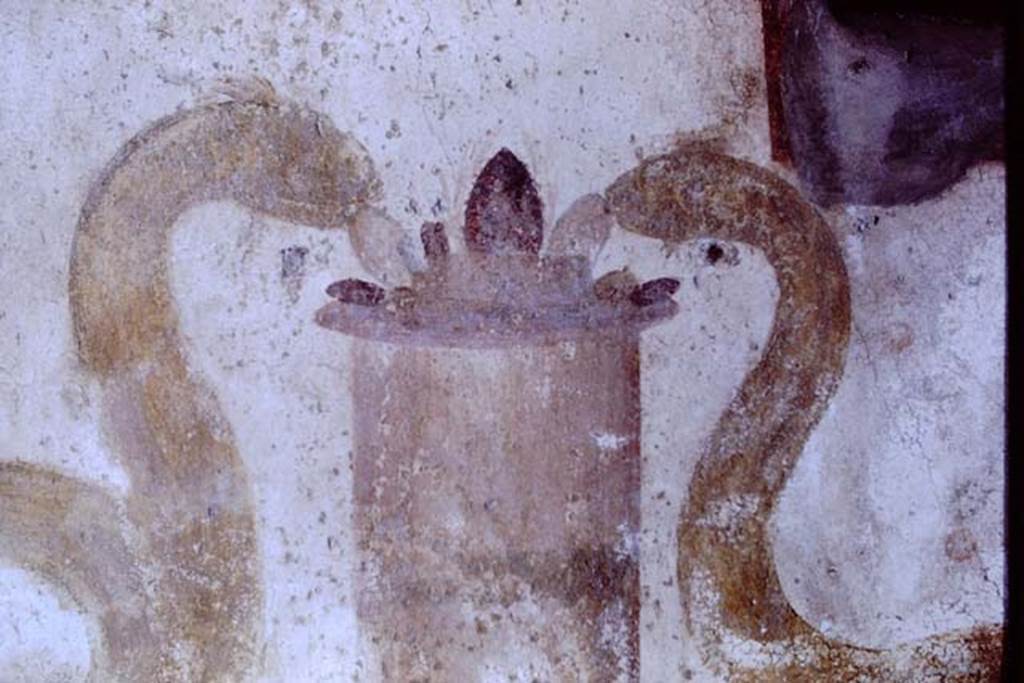 VI.16.15 Pompeii, 1968. Lararium in atrium, detail of heads of two serpents at altar. Photo by Stanley A. Jashemski.
Source: The Wilhelmina and Stanley A. Jashemski archive in the University of Maryland Library, Special Collections (See collection page) and made available under the Creative Commons Attribution-Non Commercial License v.4. See Licence and use details.
J68f0261
