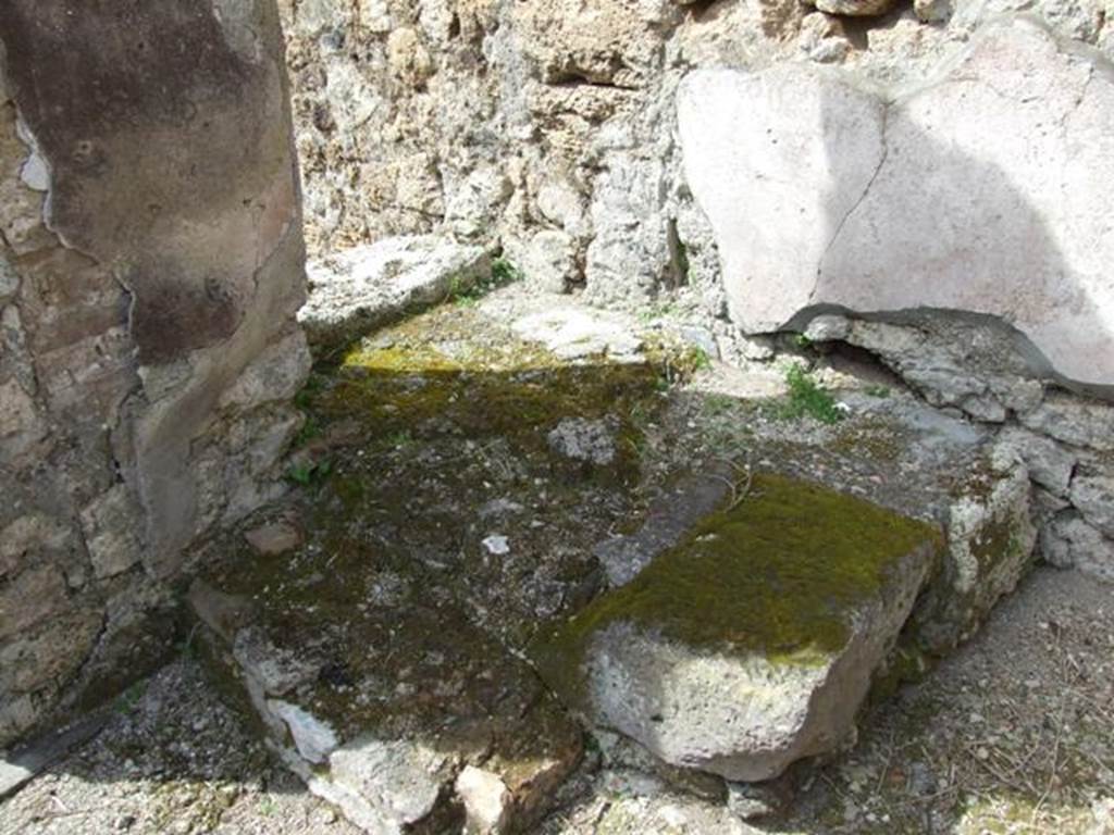 VI.16.28 Pompeii. March 2009. Room C, north-west corner of atrium, with base of stairs (d)  to upper floor.