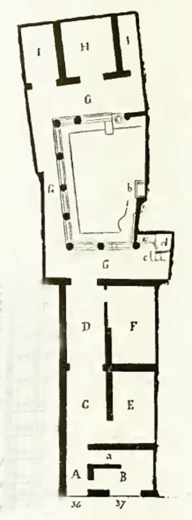 VI.16.36 Pompeii. 1908 NdS excavation plan.
See Notizie degli Scavi di Antichità, 1908, p. 360, fig. 1.