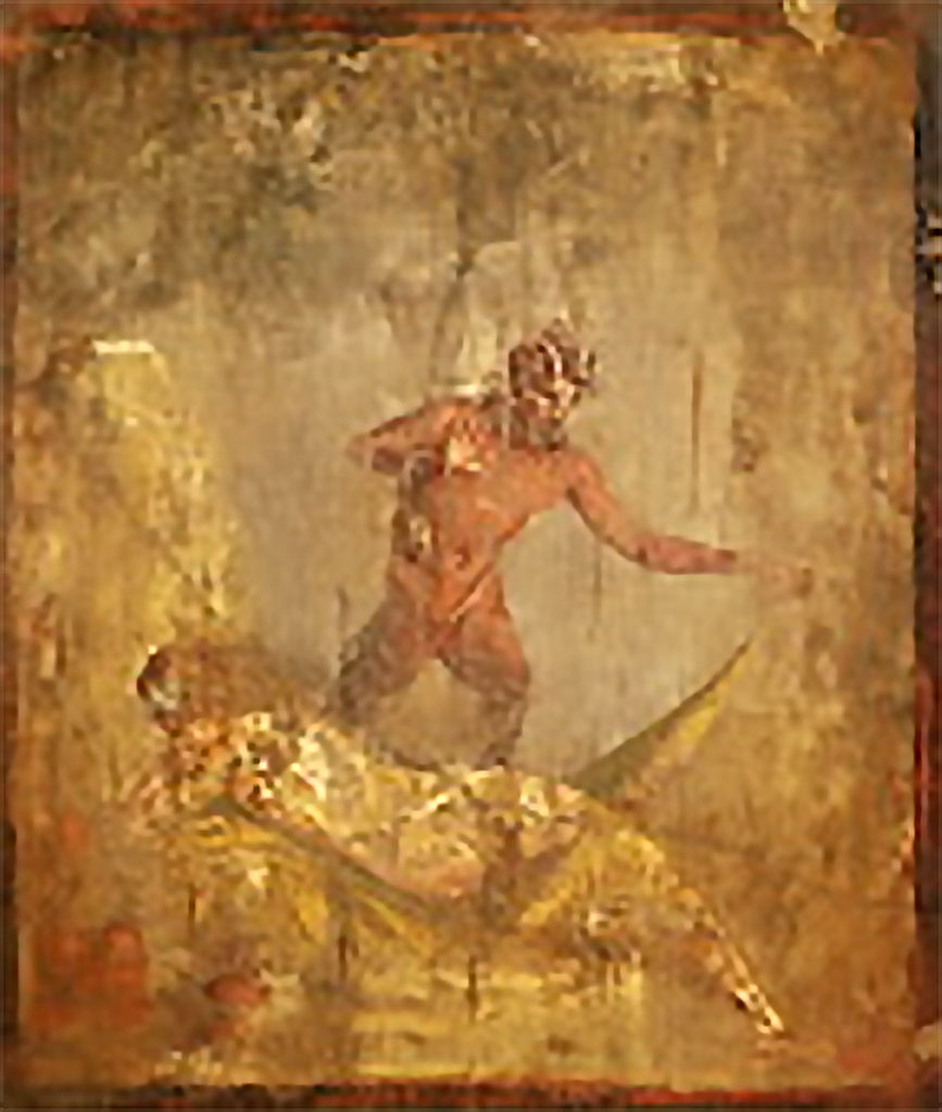 VI.17 Ins Occ. Masseria d’Irace. Found at Cività on the 8th July 1760
Satyr discovering/uncovering a nymph or Hermaphrodite and Satyr, 
Now in Naples Archaeological Museum. Inventory number 27691.