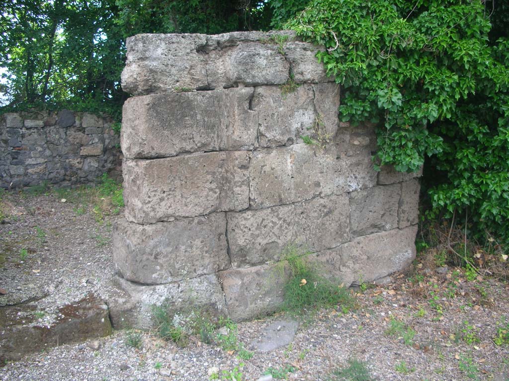 VI.17.1 Pompeii. May 2010. 
Looking west towards doorway and detail of wall of room in north-west corner. Photo courtesy of Ivo van der Graaff.