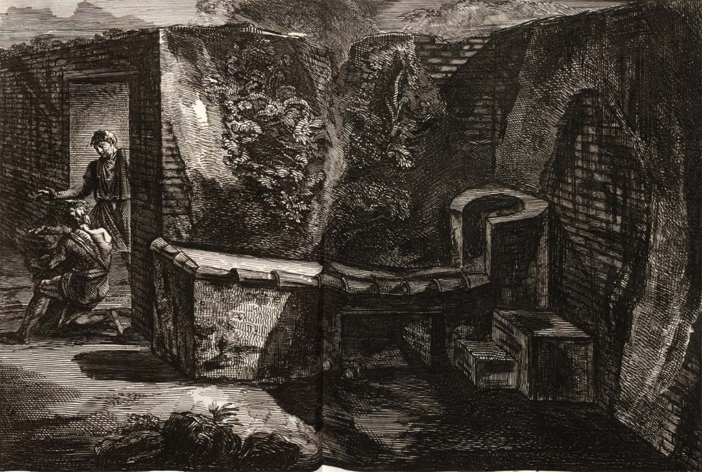 VI.17.1 Pompeii. Pre-1804. Drawing by Piranesi, looking north towards hearth on north side of entrance doorway.
See Piranesi, F, 1804. Antiquités de la Grande Grèce : Tome I. Paris : Piranesi and Le Blanc. Vol. I, pl. XXXII.