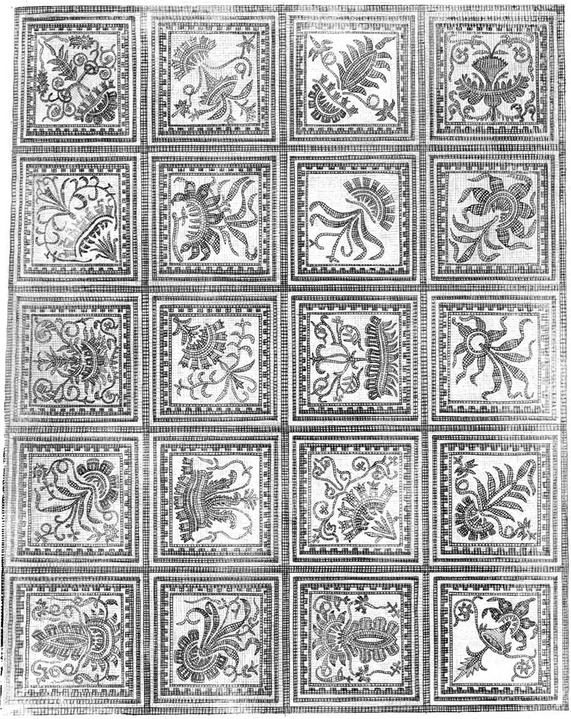 VI 17.10 Pompeii. Drawing of mosaic floor, from Pompeii, may be from this house, or from Villa of Diomedes, or perhaps another.  
See Abbate, G., 1859. Raccolta de' più belli ed interessanti dipinti, musaici ed altri monumenti rinvenuti negli scavi di Ercolano, di Pompei e di Stabia, che ammiransi nel Museo reale borbonico, Tav. 96.