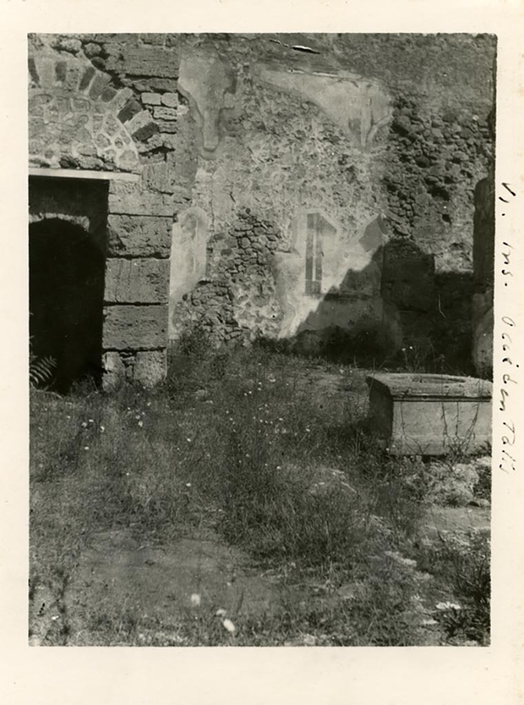 Mystery photo.
VI.Ins.Occ.12/13, according to Warsher. (We have also included this photo into VII.16.12).
Pre-1937-39. Looking across atrium towards rear rooms on west side (?) of atrium.
Photo courtesy of American Academy in Rome, Photographic Archive. Warsher collection no. 1840.
(Note: we appreciate that none of the stonework ties up with the above photos, but as the area has suffered since it was excavated that might account for it. The room on the left may be a doorway leading to steps to a lower floor, the room on the right may be the tablinum.
If anyone can solve this mystery, we would appreciate hearing from you.)