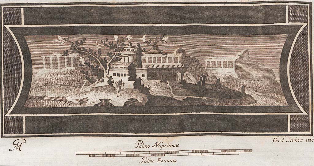 VI.17.25 Pompeii? Wall painting of an architectural landscape. 
See Antichità di Ercolano: Tomo Setto: Le Pitture 5, 1779, p. 19.