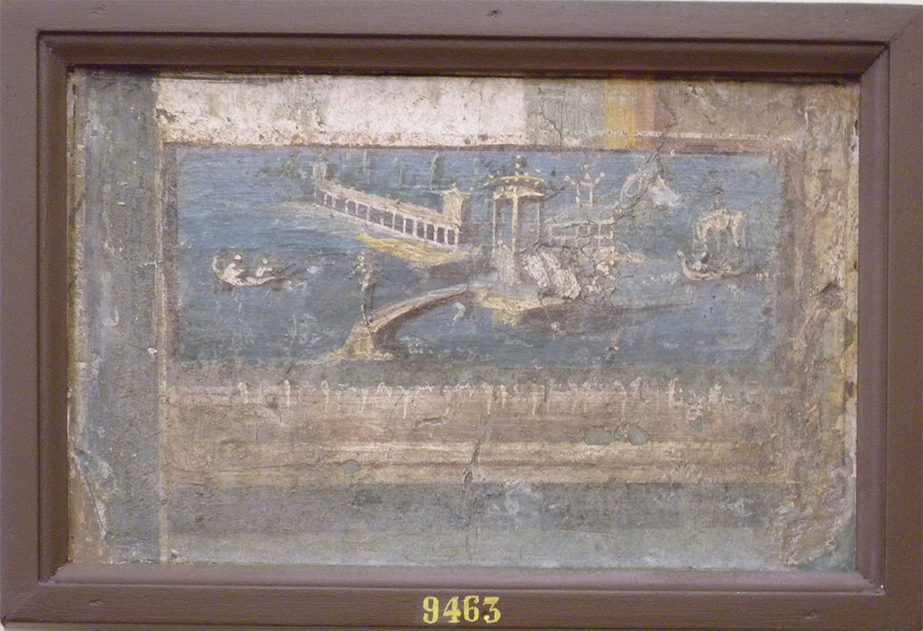 VI.17.25 Pompeii?  Found on 29th September 1764 along with 14 other pictures in the Masseria di Don Giacomo Irace.
Wall painting of boats and fishermen and buildings. Now in Naples Archaeological Museum. Inventory number 9463.
This may or may not have been found in this house.
See Pagano, M. and Prisciandaro, R., 2006. Studio sulle provenienze degli oggetti rinvenuti negli scavi borbonici del regno di Napoli. Naples: Nicola Longobardi.  
(p.48-9).