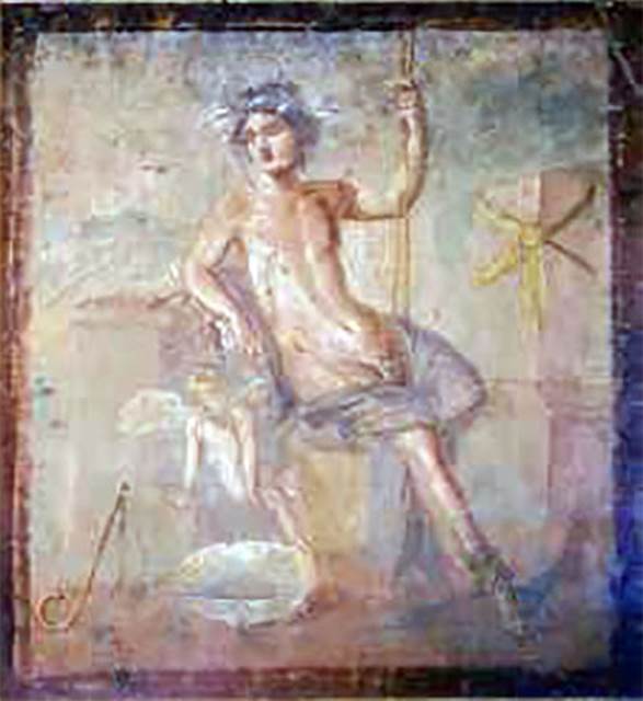 VI.17.25 or 36 Pompeii. Painting of a sitting man with a small cherub. 
Now in Naples Archaeological Museum.  Inventory number 9382.
See Helbig, W., 1868. Wandgemälde der vom Vesuv verschütteten Städte Campaniens. Leipzig: Breitkopf und Härtel, 1357.