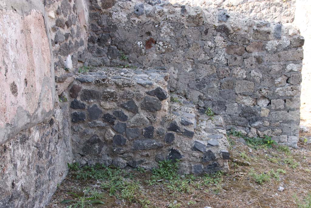 VI.17.31 Pompeii. September 2021. South-west corner of shop with stone staircase. Photo courtesy of Klaus Heese.