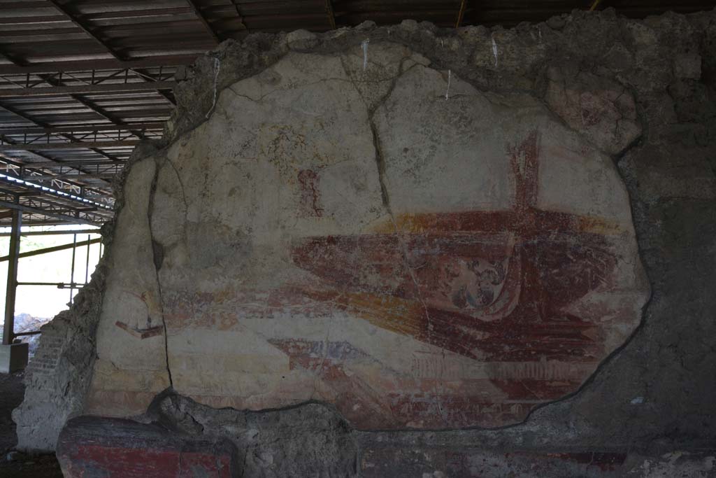 VI.17.41 Pompeii. September 2019. North wall of tablinum, detail of panting of ship or ships.
Foto Annette Haug, ERC Grant 681269 DÉCOR.