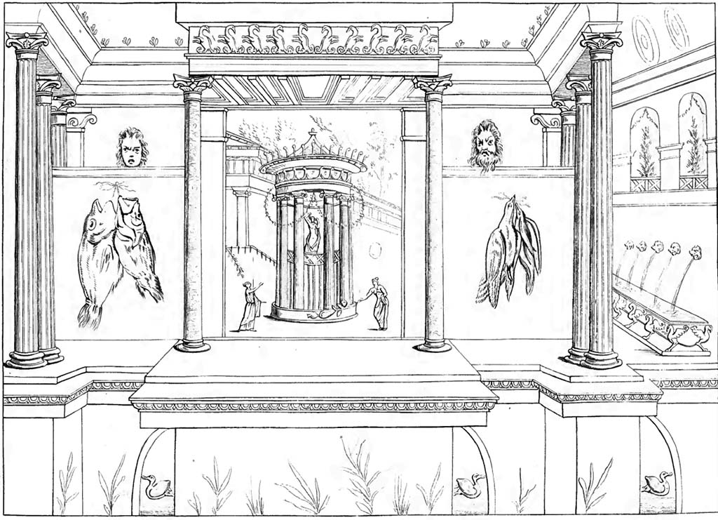 VI.17.41 Pompeii. Found on 6th October 1759 on the south wall of cubiculum 17. 
Pre-1843 drawing by Abbate.
See Raccolta de più interessante Dipinture e di più belle Musaici rinvenuti negli Scavi di Ercolano, di Pompei, e di Stabia. 1843. Napoli, p. 187/260.