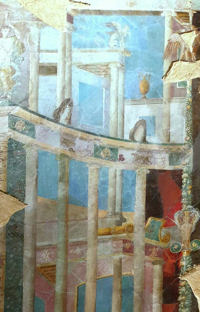 VI.17.42 Pompeii. August 2012. 
Fragment of fresco in Third style, found in fragments in the garden area outside of room 31 in 1985.
Parco Archeologico di Pompei, inv. Number 86075.
Photo courtesy of Davide Peluso.