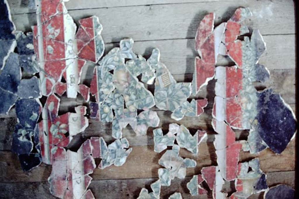 VI.17.42 Pompeii. 1984. Fragments of III style decoration found in a garden channel in 1983, and being reconstructed.
Source: The Wilhelmina and Stanley A. Jashemski archive in the University of Maryland Library, Special Collections (See collection page) and made available under the Creative Commons Attribution-Non Commercial License v.4. See Licence and use details. J84f0103