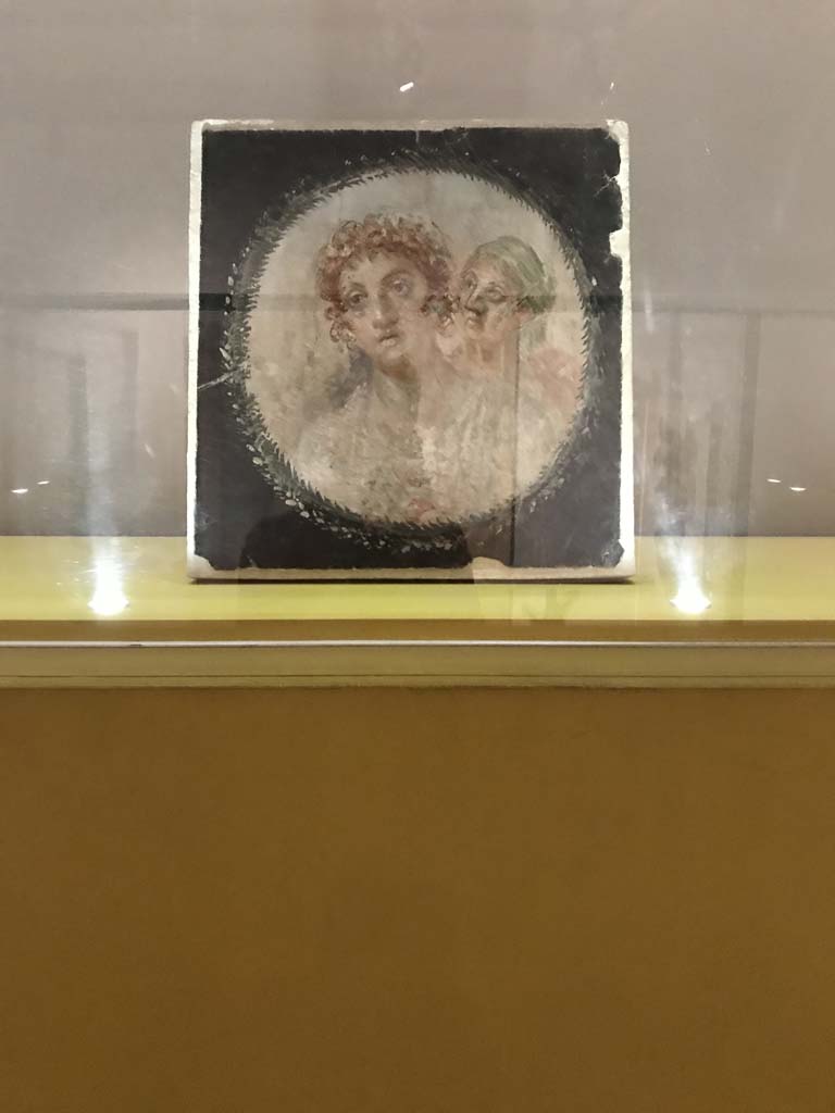 VI.17.42 Pompeii. April 2019, photographed on display in Antiquarium. 
Triclinium 20 overlooking garden, east end of north wall.
Wall painting of two unidentified women, possibly Phaedra with her elderly nurse. 
Parco Archeologico di Pompei, inventory number 20544. 
Photo courtesy of Rick Bauer.