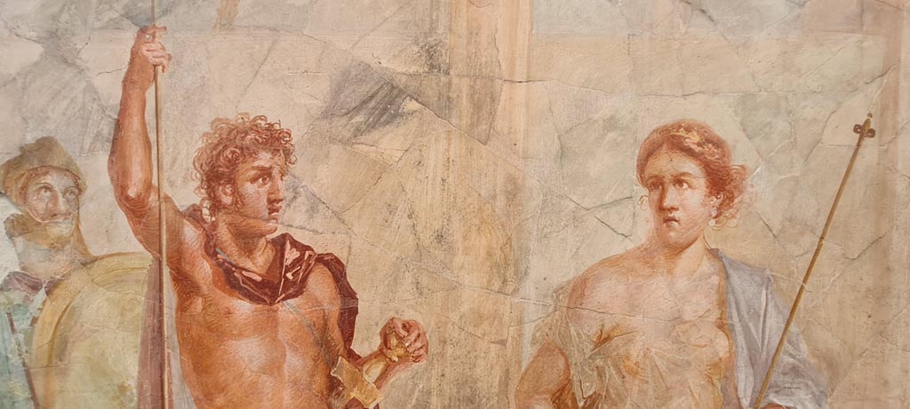 VI.17.42 Pompeii. April 2022. 
Triclinium 20, south wall, with detail from central wall painting depicting the wedding of Alexander the Great and Roxanne.
On display in Antiquarium at VIII.1.04. Photo courtesy of Giuseppe Ciaramella.