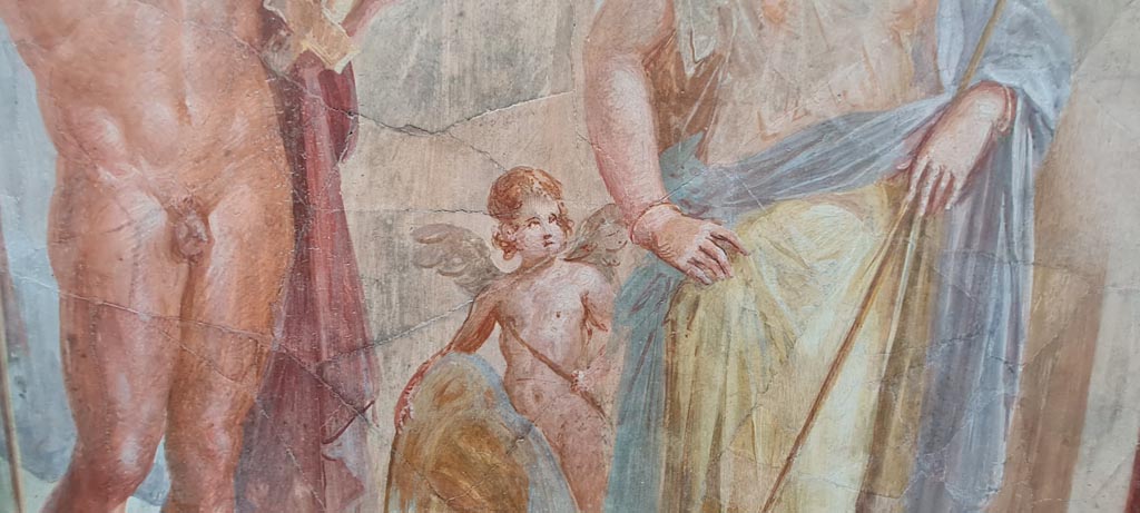 VI.17.42 Pompeii. April 2022. 
Triclinium 20, south wall, with detail from central wall painting depicting the wedding of Alexander the Great and Roxanne.
On display in Antiquarium at VIII.1.04. Photo courtesy of Giuseppe Ciaramella.