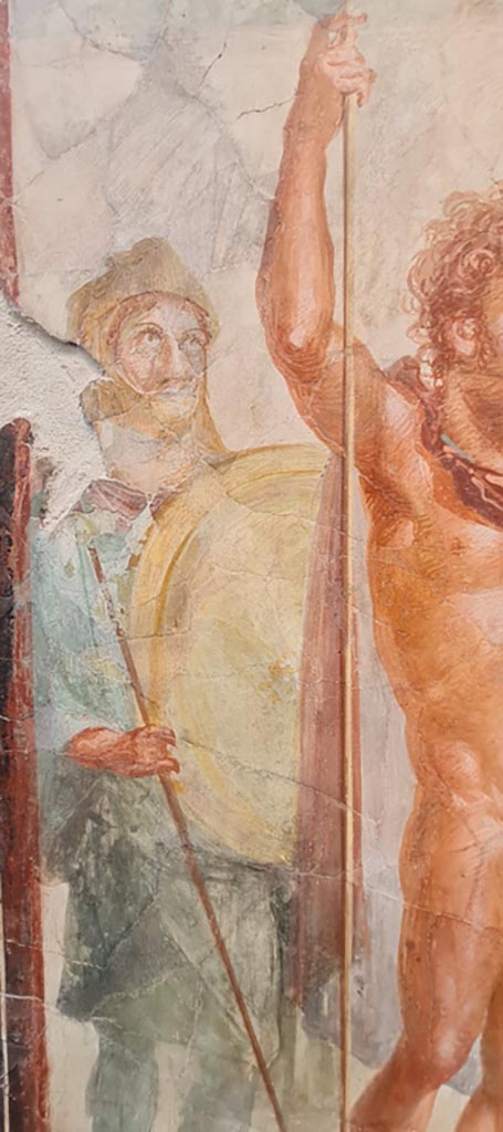 VI.17.42 Pompeii, April 2022.
Triclinium 20, detail from south wall. On display in Antiquarium. 
Photo courtesy of Giuseppe Ciaramella.