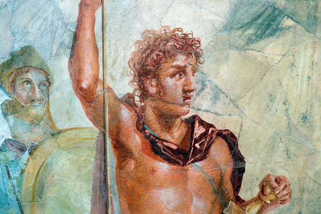 VI.17.42 Pompeii, February 2021. Triclinium 20, detail of Alexander the Great from south wall. On display in Antiquarium. 
Photo courtesy of Fabien Bièvre-Perrin (CC BY-NC-SA).