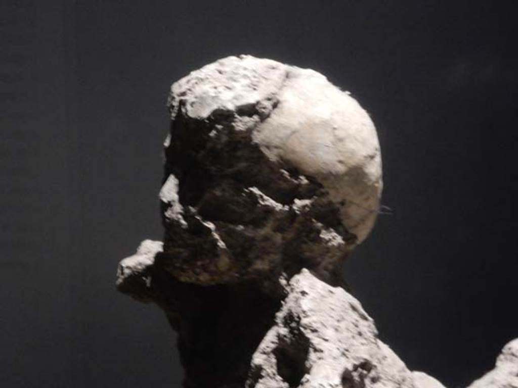 VI.17.42, Pompeii, May 2018. 
Detail of head of child, found in the corridor leading to the garden area. Photo courtesy of Buzz Ferebee.