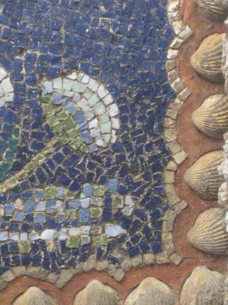 VII.1.8 Pompeii. July 2012. Nymphaeum G, west wall, detail of mosaic at top of niche. 
Photo courtesy of Sharon M. Wolf.