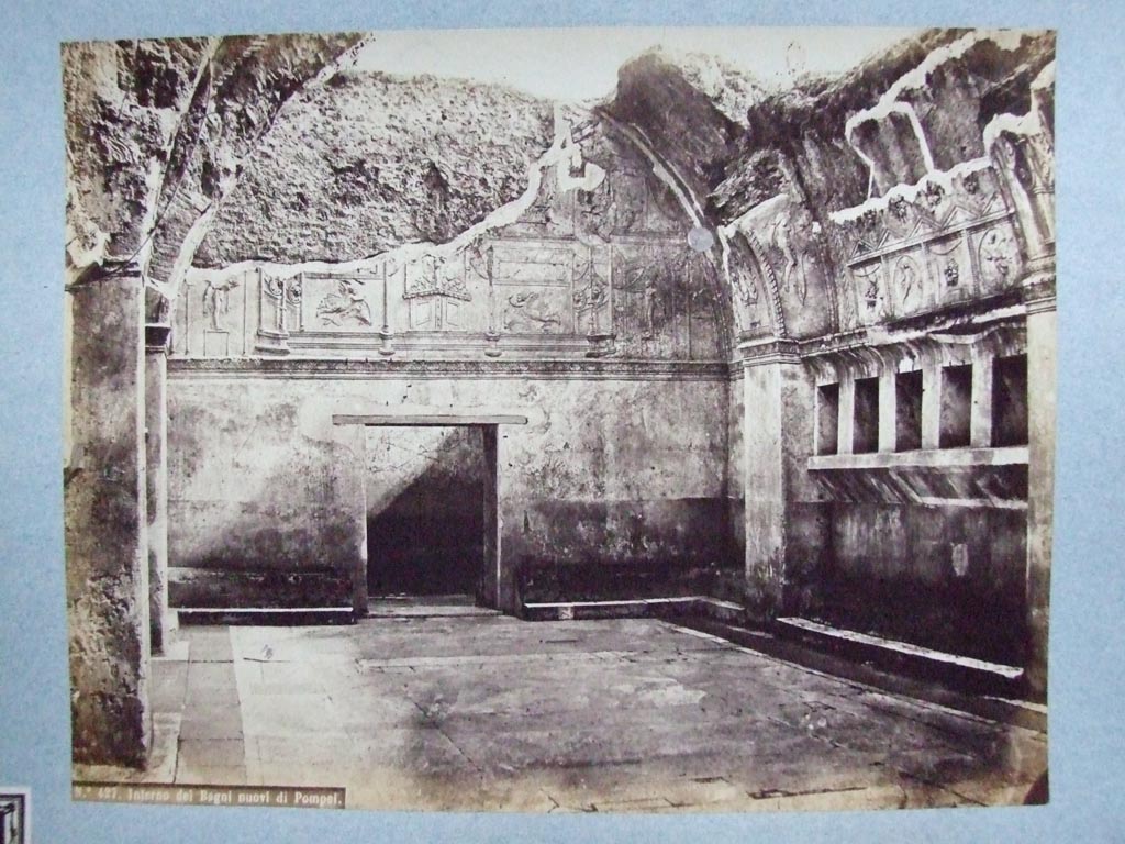VII.1.8 Pompeii Stabian Baths. East end wall of men’s changing room 2 and doorway to waiting room 2a. 
Old undated photograph courtesy of the Society of Antiquaries, Fox Collection.