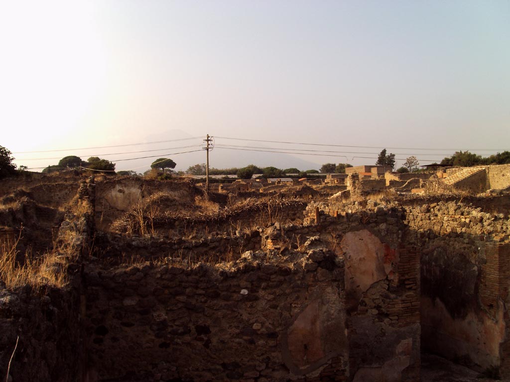 VII.1.36 Pompeii. August 2008.  Looking north across rooms on west side of atrium. 
The south end of the entrance corridor can be seen on the right. Photo courtesy of Jared Benton.