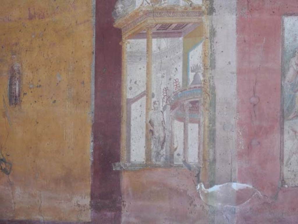 VII.1.47 Pompeii. May 2017. Exedra 10, detail of Apollo in tholos in architectural painting from north wall at west end. 
Photo courtesy of Buzz Ferebee. 
See Helbig, W., 1868. Wandgemälde der vom Vesuv verschütteten Städte Campaniens. Leipzig: Breitkopf und Härtel, 186.
See Carratelli, G. P., 1990-2003. Pompei: Pitture e Mosaici: Vol VI. Roma: Istituto della enciclopedia italiana, p.263.