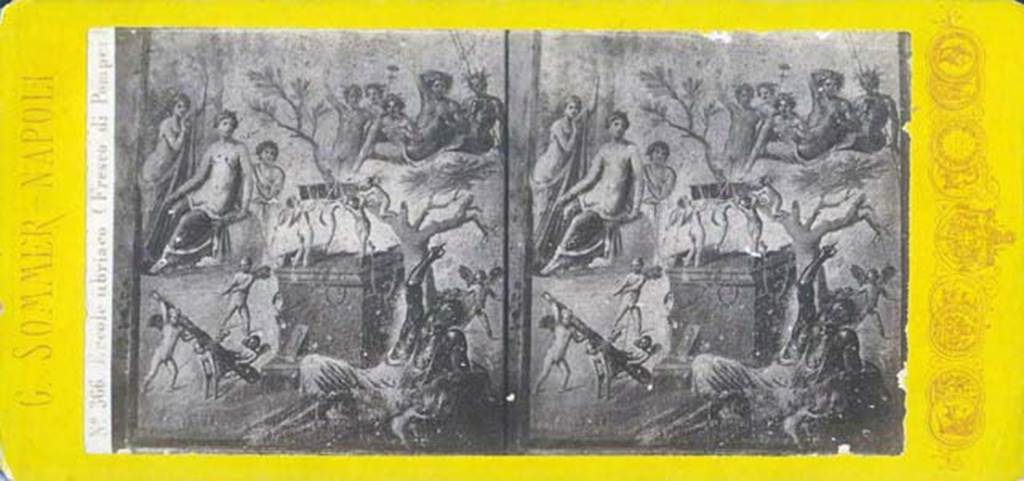 VII.1.47 Pompeii. Stereoview by Sommer. Wall painting of drunken Hercules. Photo courtesy of Rick Bauer.