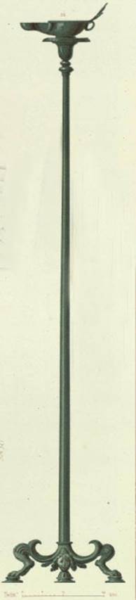VII.1.47 Pompeii. 1854 drawing of candelabra, large room (8?) in north-west corner of atrium.
See Niccolini F, 1854. Le case ed i monumenti di Pompei: Volume Primo. Napoli. Casa di Sirico, Tav I, item 25.