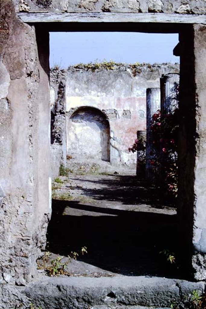 VII.1.47 Pompeii. 1966. Doorway at steps from peristyle 19 leading to second peristyle 31. Photo by Stanley A. Jashemski.
Source: The Wilhelmina and Stanley A. Jashemski archive in the University of Maryland Library, Special Collections (See collection page) and made available under the Creative Commons Attribution-Non Commercial License v.4. See Licence and use details.
J66f0384