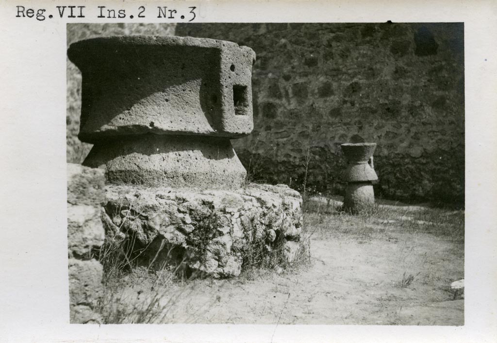 VII.2.3 Pompeii. Pre-1937-39. Mills in bakery room.
Photo courtesy of American Academy in Rome, Photographic Archive. Warsher collection no. 253.
