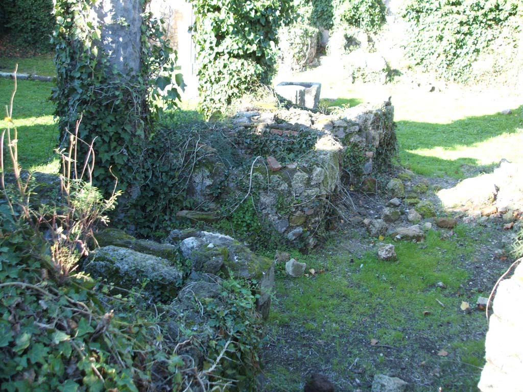VII.2.11 Pompeii. December 2004. Remains of masonry in south-east corner of peristyle.