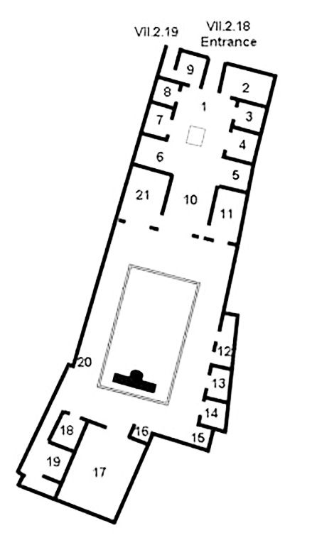 VII.2.18 plan VII.2.18 Pompeii. Domus C. Vibi or House of C. Vibius
Room Plan
