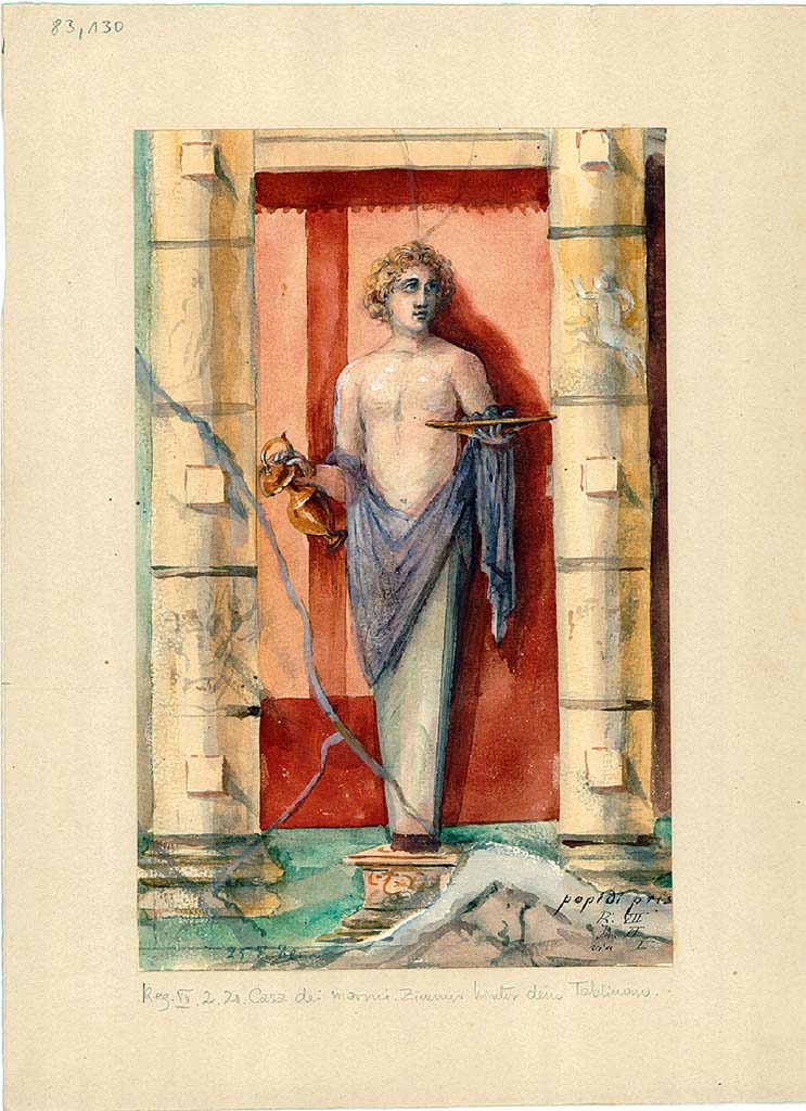 VII.2.20 Pompeii. May 1880. Tablinum 13, watercolour painting (of Satyr or Centaur?) in north-west corner of room behind the tablinum.
DAIR 83.130. Photo © Deutsches Archäologisches Institut, Abteilung Rom, Arkiv.
