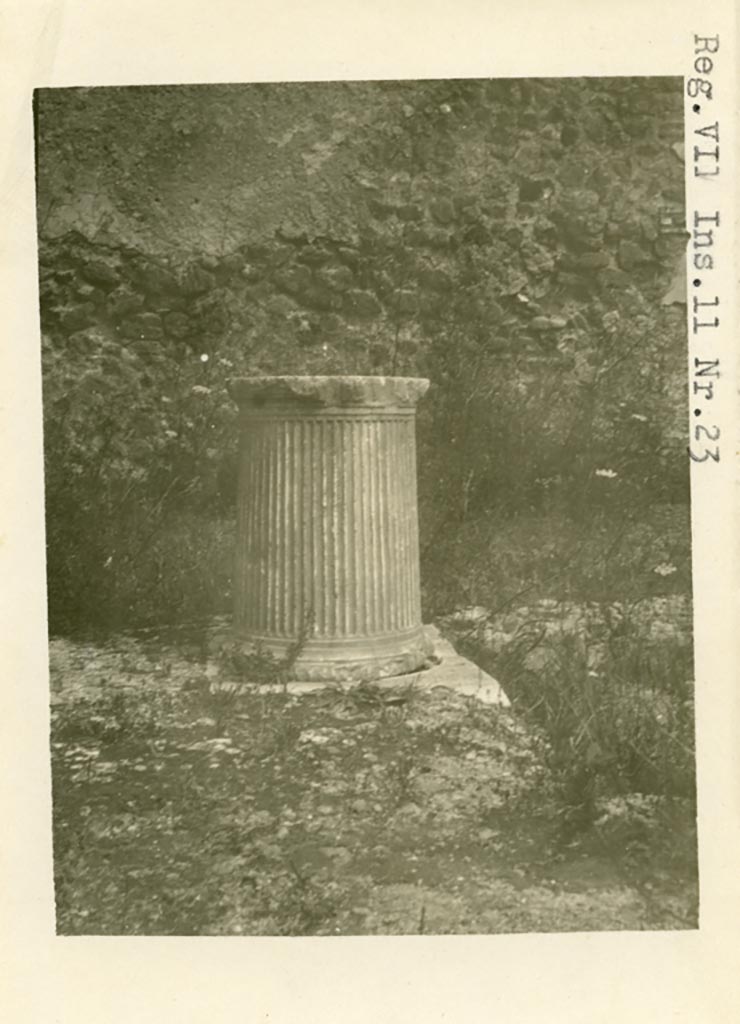 Mystery photo -
VII.11.23 Pompeii according to Warsher, but entered here at VII.2.23 (see top of puteal in other Warsher photo a few photos below). 
Pre-1937-39. Puteal.
Photo courtesy of American Academy in Rome, Photographic Archive. Warsher collection no. 063.