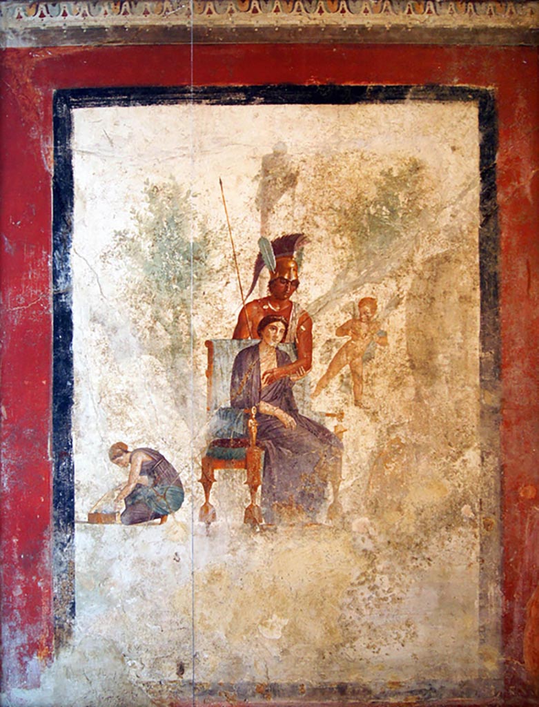 VII.2.23 Pompeii. December 2019. 
Found on the south wall of the tablinum on 5th August 1844. Wall painting of Mars and Venus.
Now in Naples Archaeological Museum. Inventory number 9249.
Photo courtesy of Giuseppe Ciaramella.