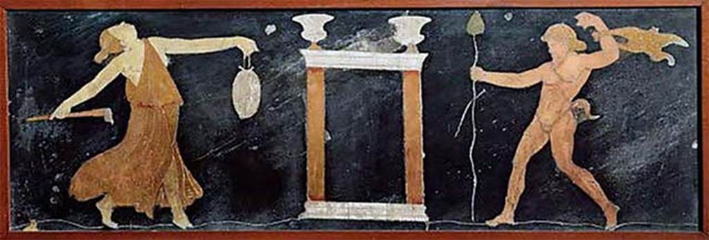 VII.2.38 Pompeii. Found on 22nd May 1845.  Dionysiac scene in coloured marble. 
Now in Naples Archaeological Museum. Inventory number 9977.
According to PAH II, 440, two opus sectile panels were found in VII.2.38.
According to Naples Museum and PPM, these were found in VII.4.31/51.
See Carratelli, G. P., 1990-2003. Pompei: Pitture e Mosaici.  Roma: Istituto della enciclopedia italiana. (245-13-14).
See Pagano, M., and Prisciandaro, R., 2006. Studio sulle provenienze degli oggetti rinvenuti negli scavi borbonici del regno di Napoli: Naples : Nicola Longobardi. (p.160-1).