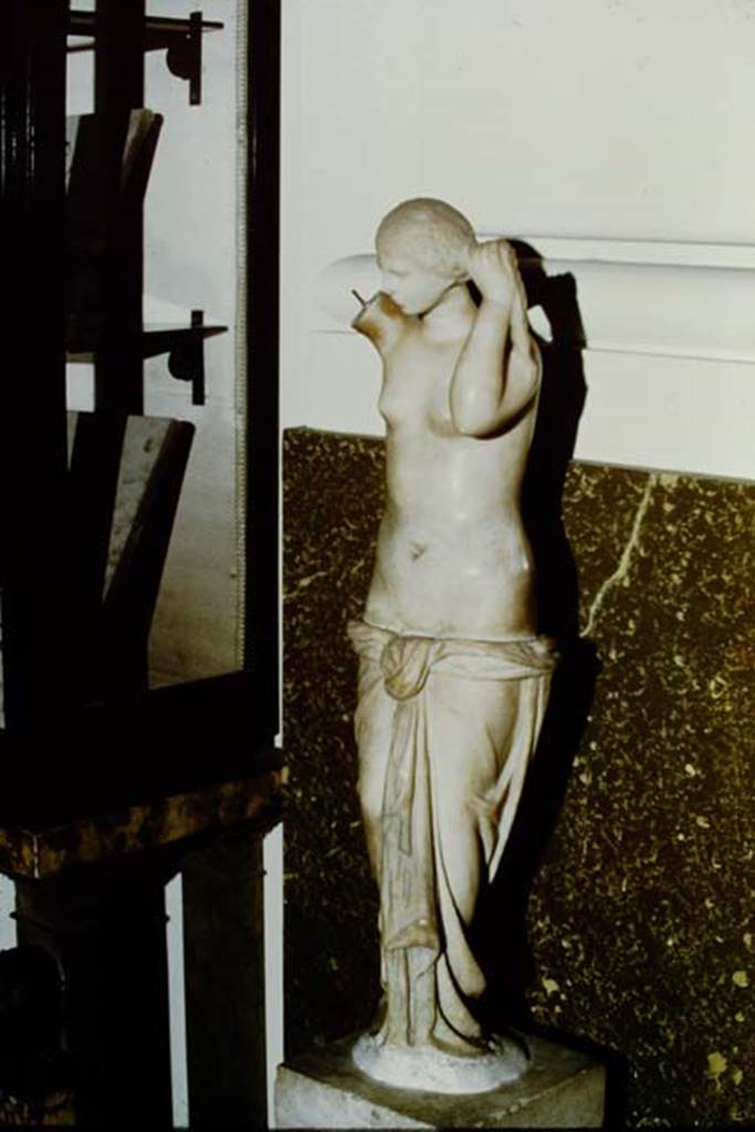 VII.3.6 Pompeii. 1971.  Marble statuette of Venus Anadyomene.  Photo by Stanley A. Jashemski.
Now in Naples Archaeological Museum, inventory number 126248.
Source: The Wilhelmina and Stanley A. Jashemski archive in the University of Maryland Library, Special Collections (See collection page) and made available under the Creative Commons Attribution-Non Commercial License v.4. See Licence and use details.
J71f0266