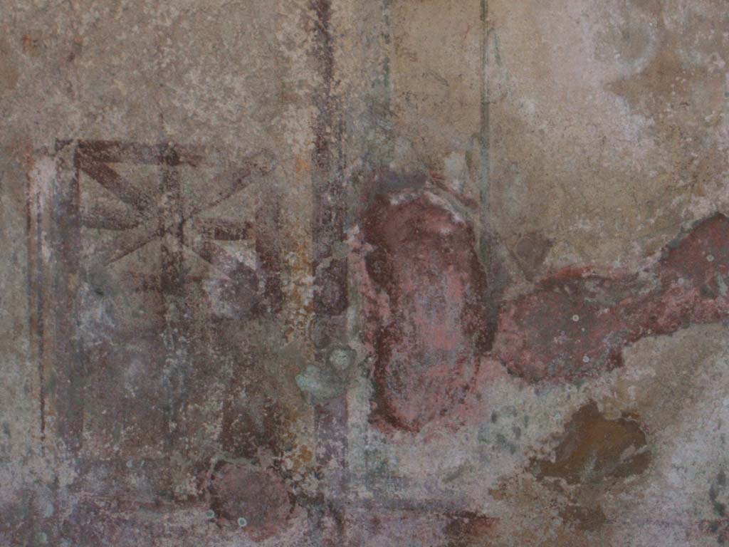 VII.3.21 Pompeii. May 2005. West wall decoration in vaulted triclinium/oecus.