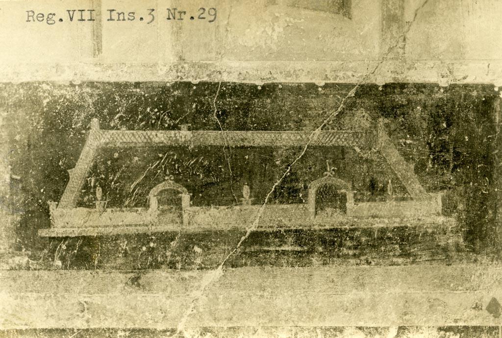 VII.3.29 Pompeii. Pre-1937-39. Garden painting from west end of south wall of cubiculum.
Photo courtesy of American Academy in Rome, Photographic Archive. Warsher collection no. 1684.