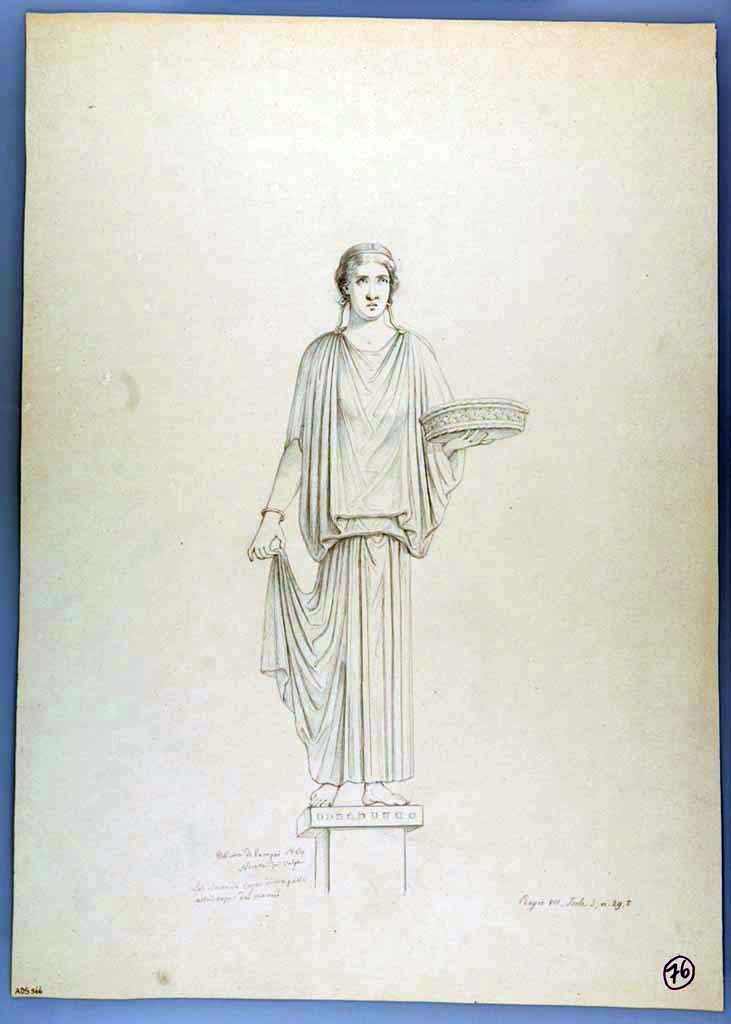 VII.3.29 Pompeii. Drawing by Nicola La Volpe, 1864, of a part of the frieze from west wall of triclinium. 
Now in Naples Archaeological Museum. Inventory number ADS 566.
Photo © ICCD. https://www.catalogo.beniculturali.it/
Utilizzabili alle condizioni della licenza Attribuzione - Non commerciale - Condividi allo stesso modo 2.5 Italia (CC BY-NC-SA 2.5 IT)