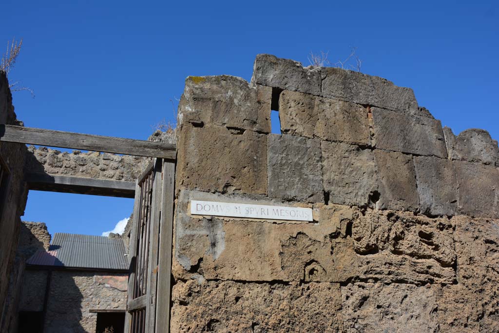 VII.3.29 Pompeii. October 2019. Detail from upper front façade on east side of entrance doorway.
Foto Annette Haug, ERC Grant 681269 DÉCOR.